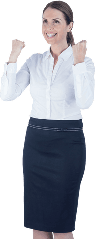 Transparent Winning Businesswoman Celebrating Professional Success