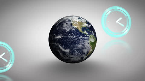 Animated Globe with Futuristic Digital Clocks