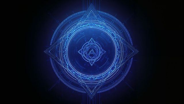 Futuristic geometric mandala with neon blue glow