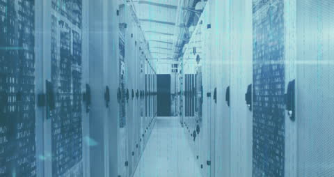 Futuristic Data Center with Digital Overlay Animation
