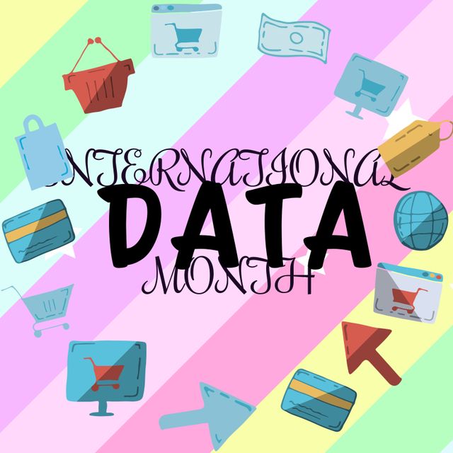 Colorful Poster Celebrating International Data Month with Shopping Icons - Download Free Stock Templates Pikwizard.com