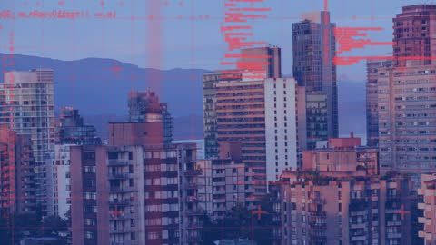 Cityscape with Data Overlay and Digital Network Concept