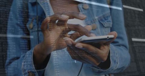 software developer using smartphone with code overlay concept - Download Free Stock Images Pikwizard.com