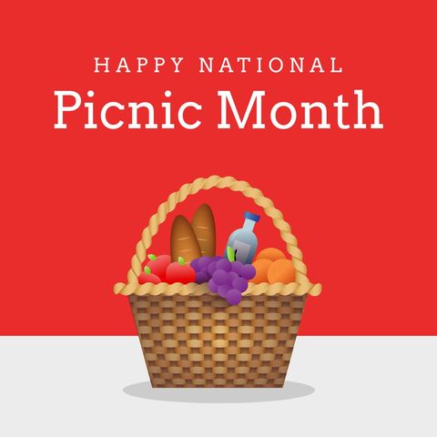 celebrating national picnic month with basket of goods illustration - Download Free Stock Templates Pikwizard.com