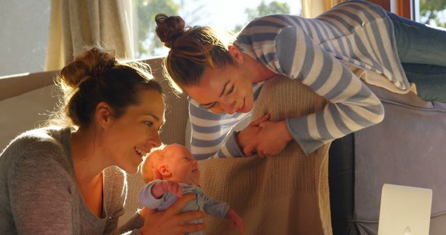 Adorable Moment of Mother and Friend with Newborn Baby at Home - Download Free Stock Images Pikwizard.com