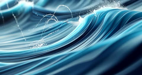 Vibrant Ocean Waves Creating Cascading Water Arcs in Motion