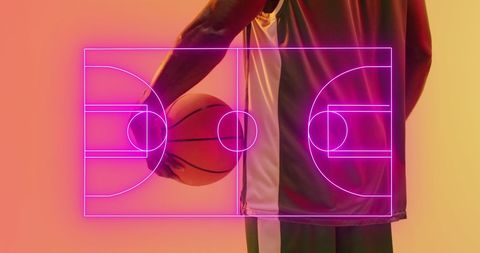 Basketball Player with Neon Court Overlay