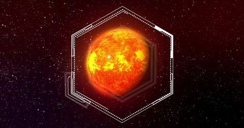Futuristic Hexagonal Digital Interface Around Earth in Space