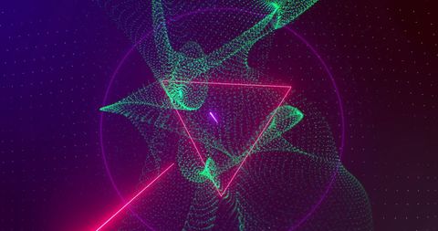 Futuristic Neon Geometric Shapes and Waves on Violet Background - Download Free Stock Images Pikwizard.com