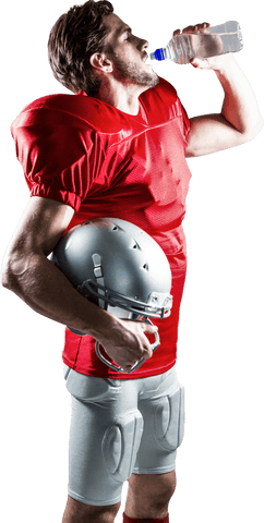 Thirsty American Football Player in Transparent Background Quenching Thirst