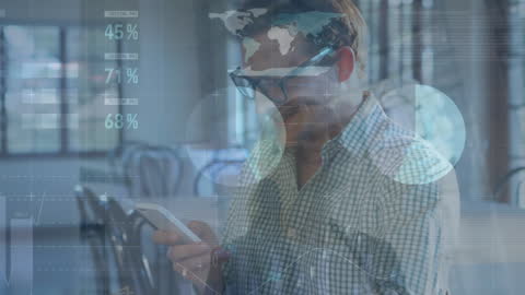 Businessman Engaging with Global Financial Data on Smartphone