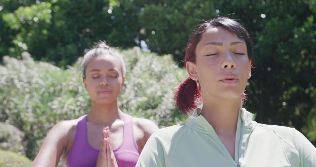 Women Meditating Outdoors in Sunny Garden - Download Free Stock Images Pikwizard.com