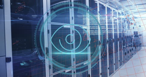 Futuristic Data Processing with Eye and Scope Overlay