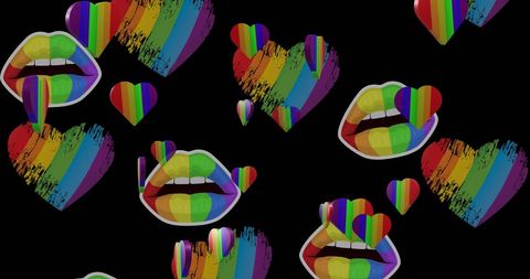 Rainbow Hearts and Lips on Black Background Celebration