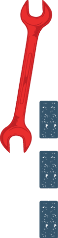 Red double-ended spanner on transparent background with blue swatches