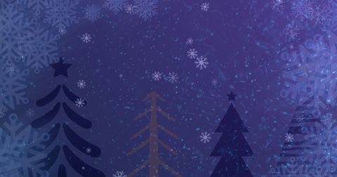 Dreamy Winter Forest with Glowing Snowflakes and Abstract Trees