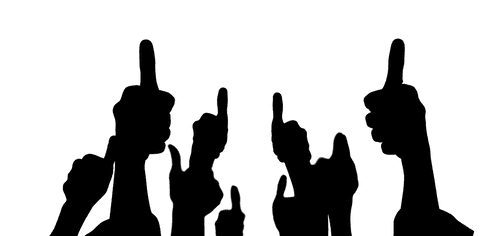 Silhouette hands raised on transparent background for celebration