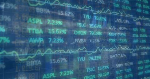 Financial data overlay on server infrastructure with digital interface