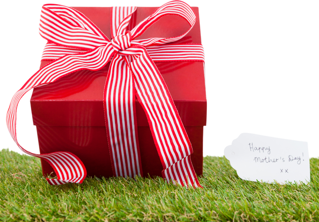 Transparent red gift box with striped ribbon on grass for Mother's Day - Download Free Stock Videos Pikwizard.com