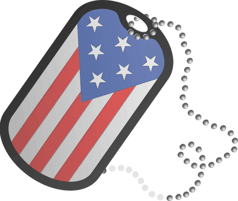Us flag dog tag on transparent background with heart-star overlay