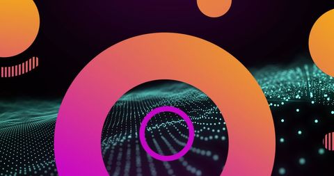 Colorful Geometric Shapes with Digital Green Wave Background - Download Free Stock Images Pikwizard.com