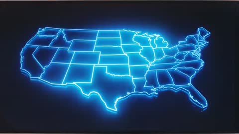 Glowing Neon Digital Map with State Borders Highlighting Eastern Seaboard