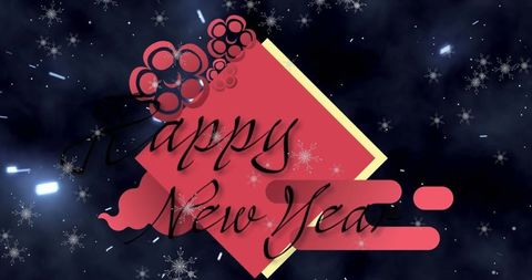 Festive happy new year celebration with snowflakes and ribbons