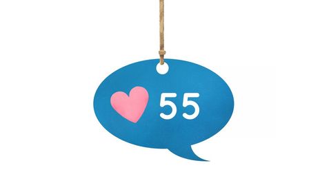 Social Media Like Icon with Heart and Number 55 Hanging by String