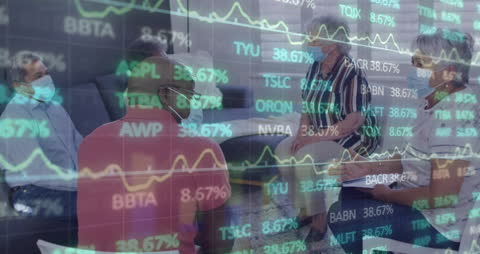 Overlay of Financial Data Over Business People in Meeting