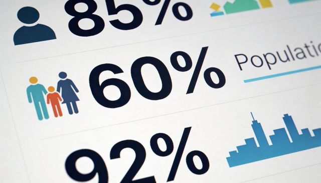 Bold demographic dashboard showing 60% family population and 92% urban skyline infographic
