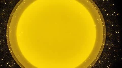 Radiant Yellow Orb Expansion with Floating Gold Particles