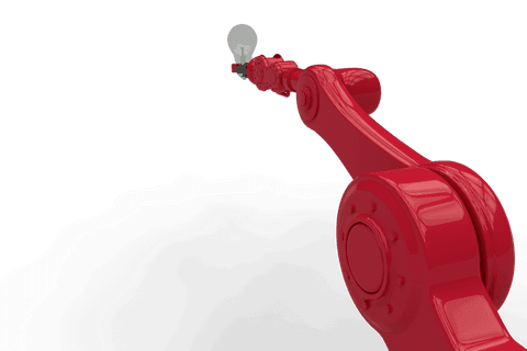 transparent red robotic arm reaching towards light bulb - Download Free Stock Videos Pikwizard.com