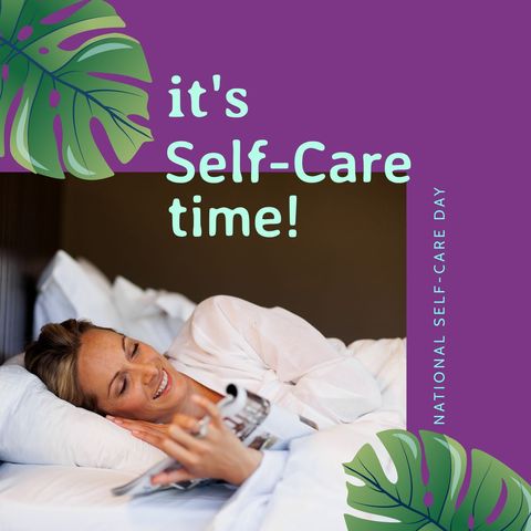 Smiling Woman Enjoying Relaxing Self-Care Time in Cozy Bed With Book