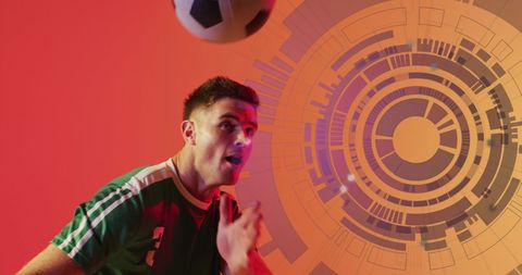 Soccer Player Engaged with Futuristic Digital Interface Background