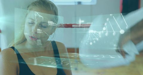 Tech Augmented DNA Fitness with Caucasian Woman