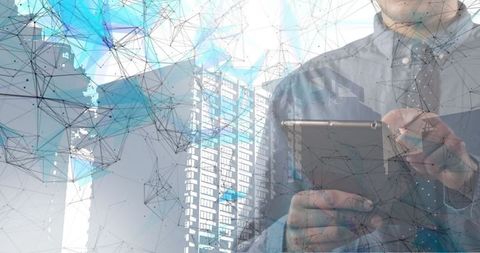 Businessman Using Tablet with Digital Network and Cityscape - Download Free Stock Images Pikwizard.com