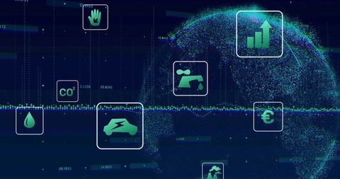 Digital Globe with Sustainability and Technology Icons