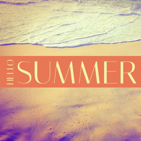 Hello Summer Text on Sandy Seaside with Gentle Waves - Download Free Stock Templates Pikwizard.com