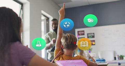 Diverse Classroom Interactive Learning with Digital Icons - Download Free Stock Images Pikwizard.com