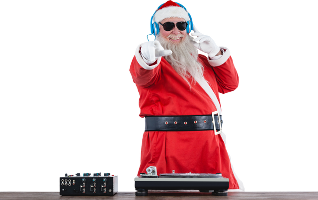 Transparent Santa Claus DJing with Headphones during Christmas Party - Download Free Stock Videos Pikwizard.com