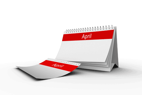 Transparent calendar page flip with april on white background
