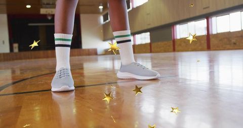 Stylish sneakers and socks in gymnasium setting