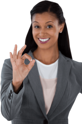 Confident Businesswoman Giving Okay Gesture Transparent