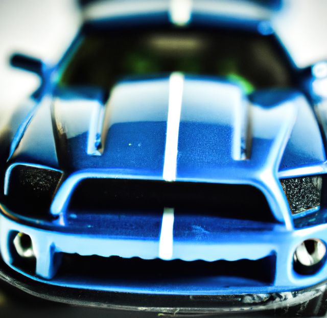 Close-Up of Blue Sport Car Model with Racing Stripes - Download Free Stock Images Pikwizard.com