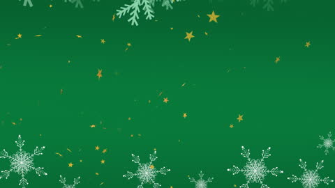 Festive Green Background with Stars and Snowflakes