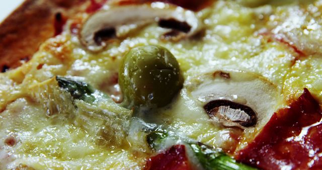 Close-up of Freshly Baked Pizza with Mushrooms and Olive - Download Free Stock Images Pikwizard.com