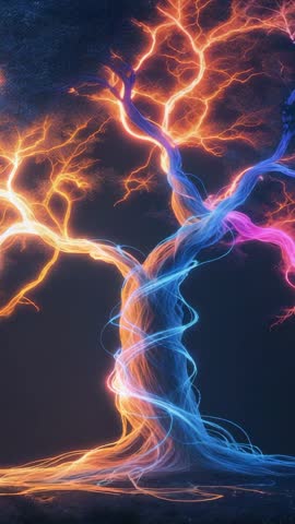 Pulsing Neon Tree Vertical Loop — Futuristic Color-Shifting Energy and Particles