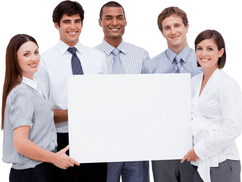 diverse professionals smiling holding blank sign transparent background - Download Free Stock Videos Pikwizard.com