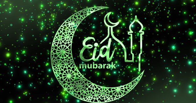 Glowing Eid Mubarak Decorative Design with Moon and Stars - Download Free Stock Images Pikwizard.com