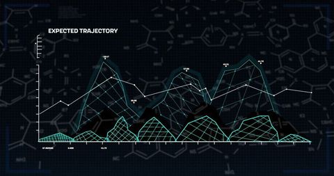 Futuristic data graph with 3d mesh peaks and trajectory line